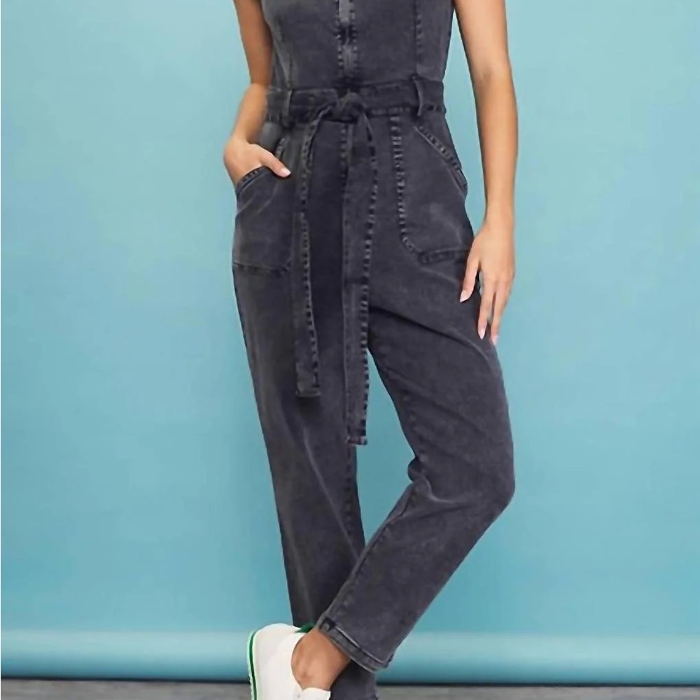 Skies Are Blue Washed Black Denim Overalls Jumpsuit